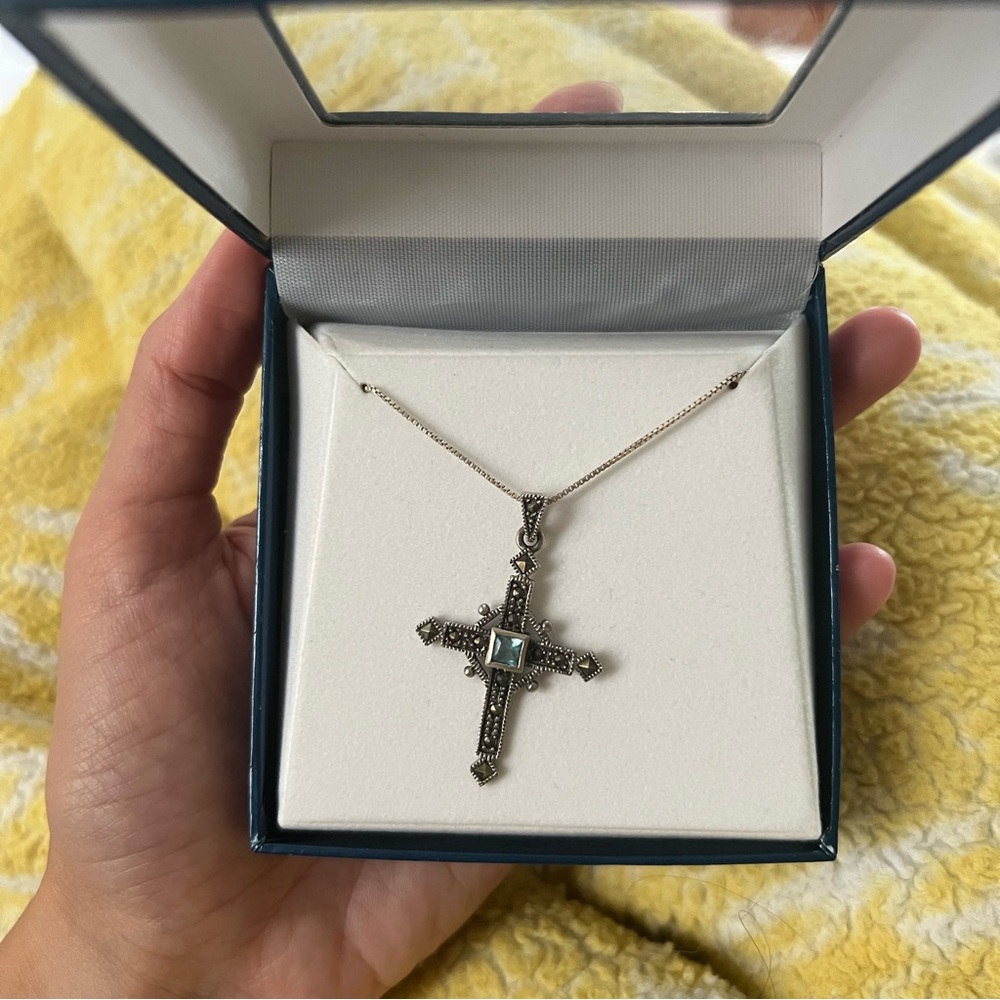 Sterling Silver & Blue Cross Pendant Necklace